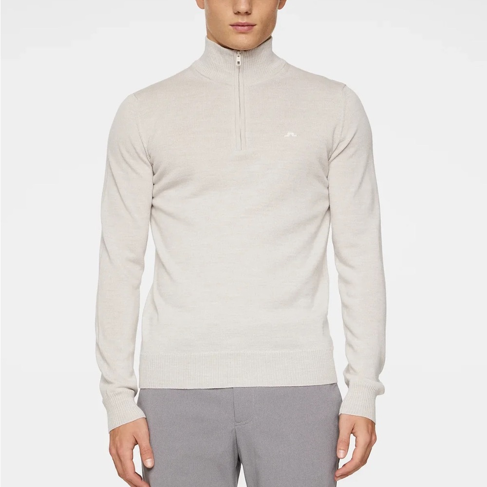 J.Lindeberg Men’s Zip-Neck Sweater in Light Beige (moonbeam)